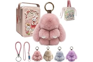 Bunny Keychain with Tin Box, Cute Plush Bunnies Charms, Pocket Rabbit Key Ring Easter Gifts for Women Adult