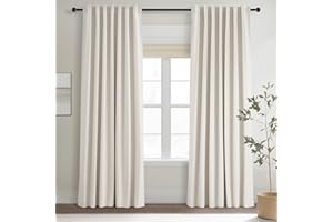 Topfinel Cream Linen Blackout Curtains 84 Inch Long for Bedroom Living Room, Ivory Pinch Pleat Back Tab Full Blackout Drapes Farmhouse Boho Curtains for Window, White Neutral Curtains 52" X 84" 7 FT