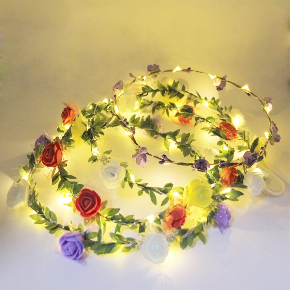 eVmo Set of 4 LED Flower Crown Wreath Headband - LED Crown Floral Garland Bohemia Wedding Party for Women, Girl, Children Headdress LE01