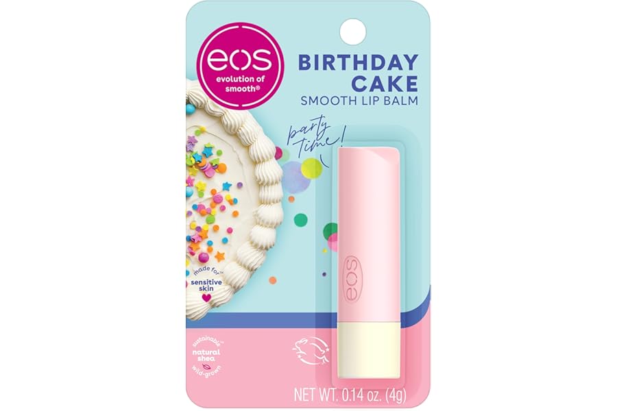 eos Natural Shea Lip Balm- Birthday Cake, All-Day Moisture Lip Care Products, 0.14 oz