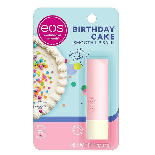 EOS NATURAL SHEA LIP BALM- BIRTHDAY CAKE, ALL-DAY MOISTURE LIP CARE PRODUCTS, 0.14 OZ