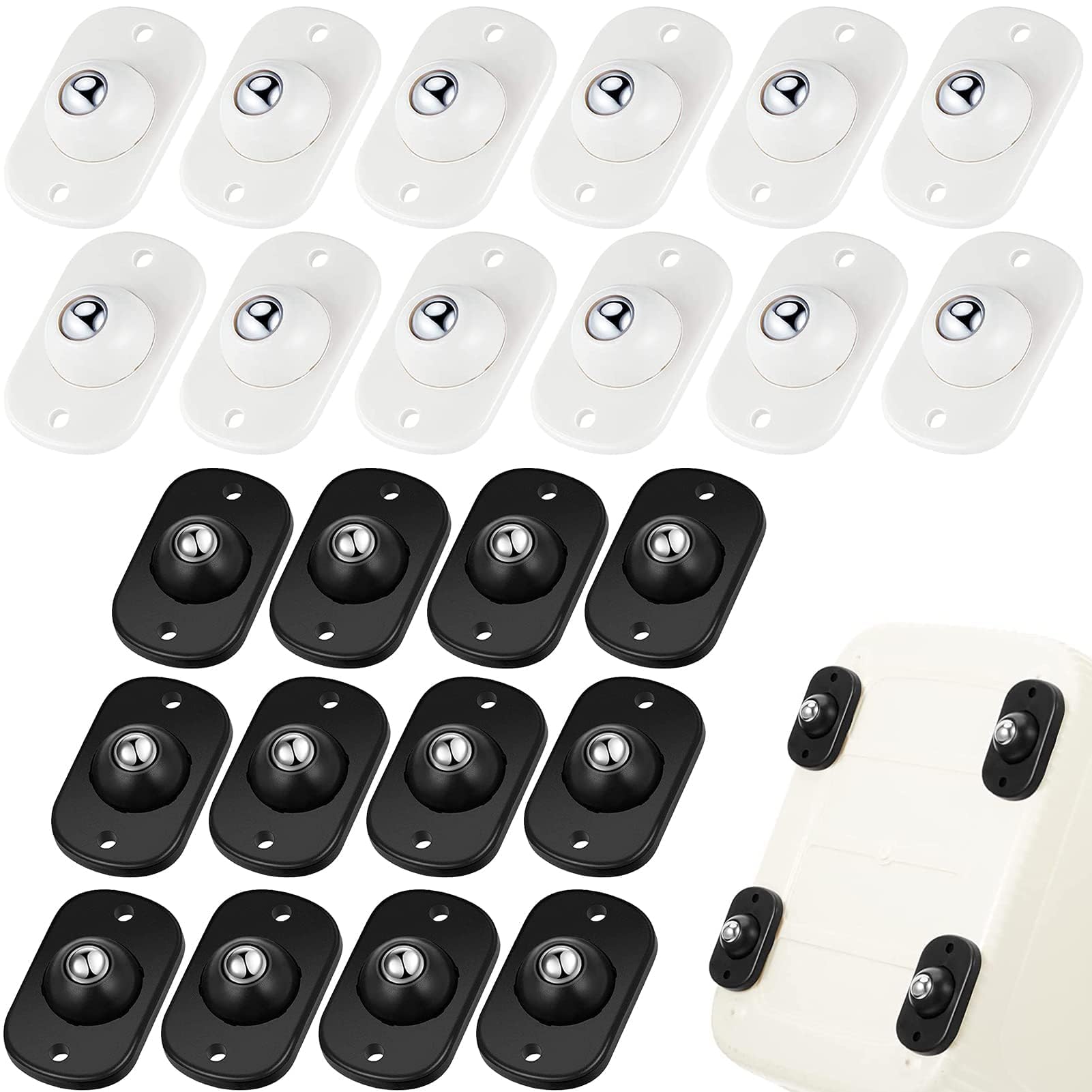 Photo 1 of Self Adhesive Caster Wheels, Appliance Rollers for Kitchen Appliances, 360° Swivel Mini Universal Wheel Roller Casters, Sticky Pulley for Trash Can, Storage Box, Small Furniture (Black,White - 24 Pcs)