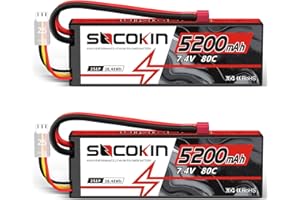 Socokin 2S 5200mAh 80C 7.4V Lipo Battery with Hard Case T-Plug for RC Evader BX Car RC Buggy RC Boat Drones 1/10 Scale Racing Truck Racing RC Heli Airplane (2 Pack)