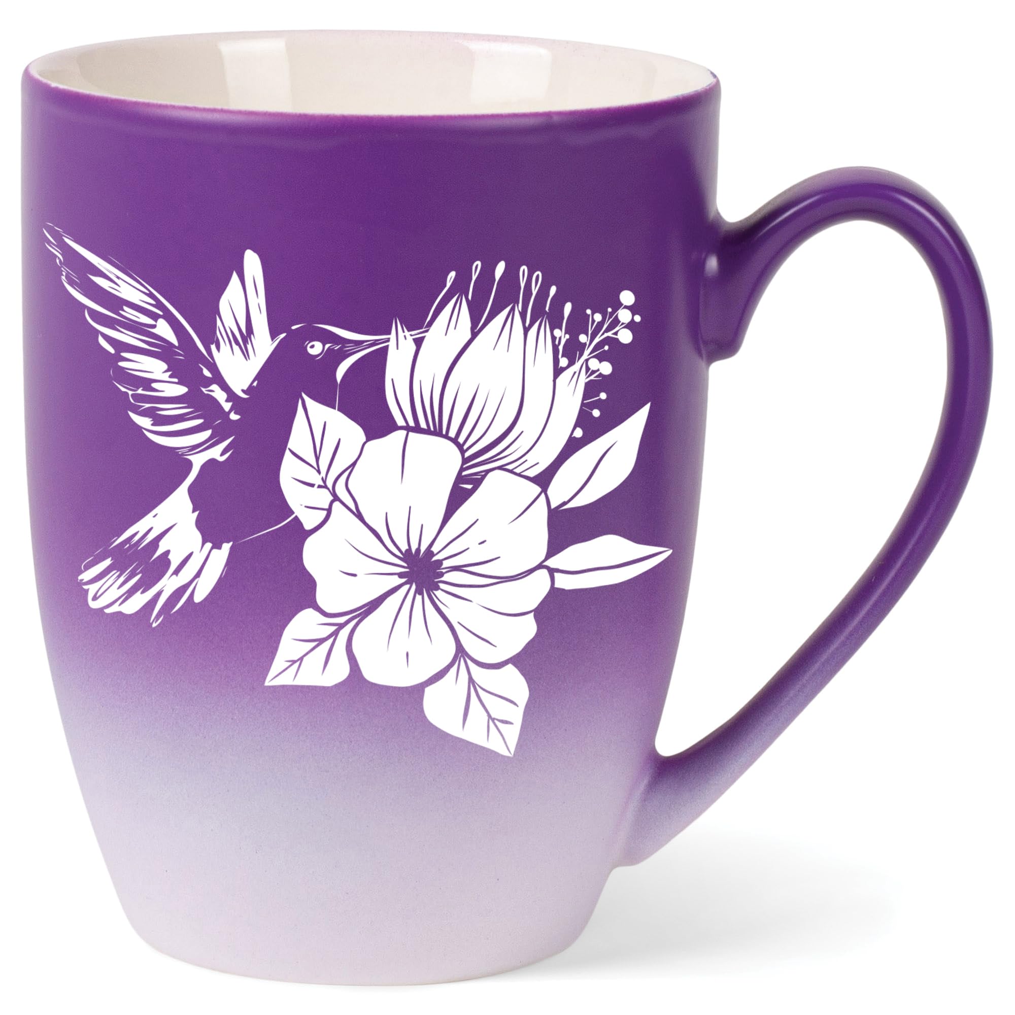 Photo 1 of Elanze Designs Hummingbird Flower Two Toned Ombre Matte Purple and White 12 ounce Ceramic Stoneware Coffee Cup Mug