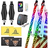 2 Pack 4FT Whip Lights with Spring Base,LED Whip Light with App & Remote Control, Spiral RGB Chasing Lighted Whips with Rocker Switch, Music Whip Light for UTV ATV Polaris RZR Can-Am SXS Truck