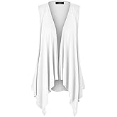 Made By Johnny Women’s Lightweight Sleeveless Cardigan – Draped Open Front Vest with Asymmetrical Hem
