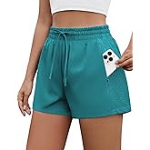 PINSPARK Womens Athletic Shorts High Waisted Running Shorts 2 in 1 Drawstring Quick Dry Gym Shorts with Zipper Pockets