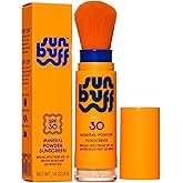 Sun Buff Powder Sunscreen Brush SPF 30 - Mineral Sunscreen for Scalp, Face, & Body - Water Resistant 80 Min | Brush On Powder, Zinc Oxide UVA UVB Protection, Travel Size 0.14oz, Made in USA