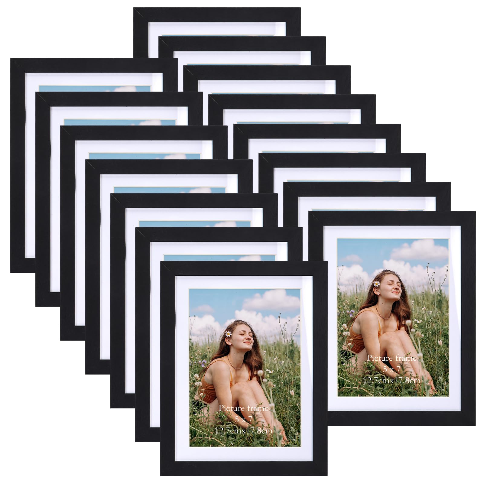 Vasemouh 15 Pack 7x5 Photo Frames with Mat, Versatile 8x6 Photo Frames Without Mat, Black MDF Wood Picture Frame for Wall or Tabletop Display — image 1