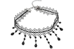 Qceasiy Gothic Black Necklace for Women, Adjustable Victorian Velvet Lace Collar, Halloween Party Cosplay Jewelry Gift