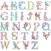 Iron on Letter Patches, 52 Pieces A-Z Iron-on Letters for Fabric Sew-on Flower Embroidery Alphabet Patch Iron on Embroidered Letter Patches for Clothing Shirts Jackets Hats Jeans Backpacks DIY Crafts