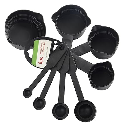 Floraware Plastic Measuring Cups and Spoons, 8-Pieces, Black