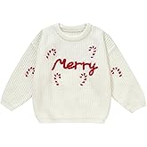 Toddler Girl/Boy Christmas Sweater Merry Hand Embroidered Sweater Candy Canes Knitted Pullover