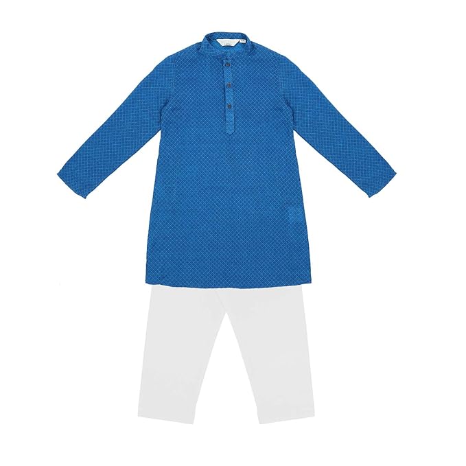 Boy's cotton straight Kurta Pyjama (110052521_ BLUE_ 2 YRS)