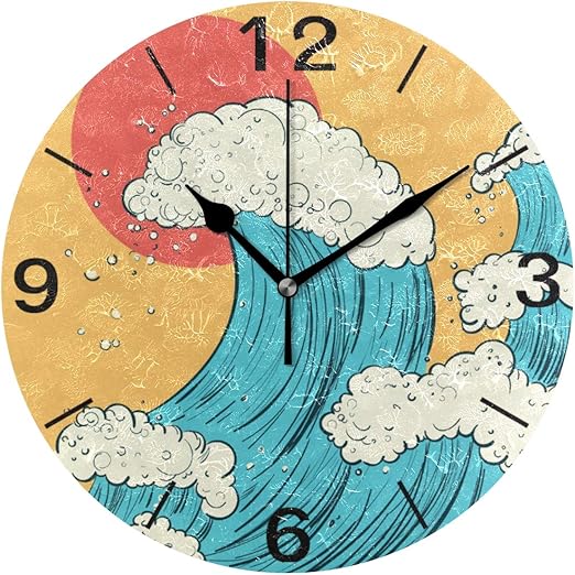 Amazon 掛け時計 置き時計 壁掛け時計 時計 壁掛け 和柄 和風 波浪柄 太陽柄 連続秒針 リビング おしゃれ 北欧 部屋装飾 部屋飾り プレゼント ギフト 贈り物 置き時計 掛け時計 オンライン通販