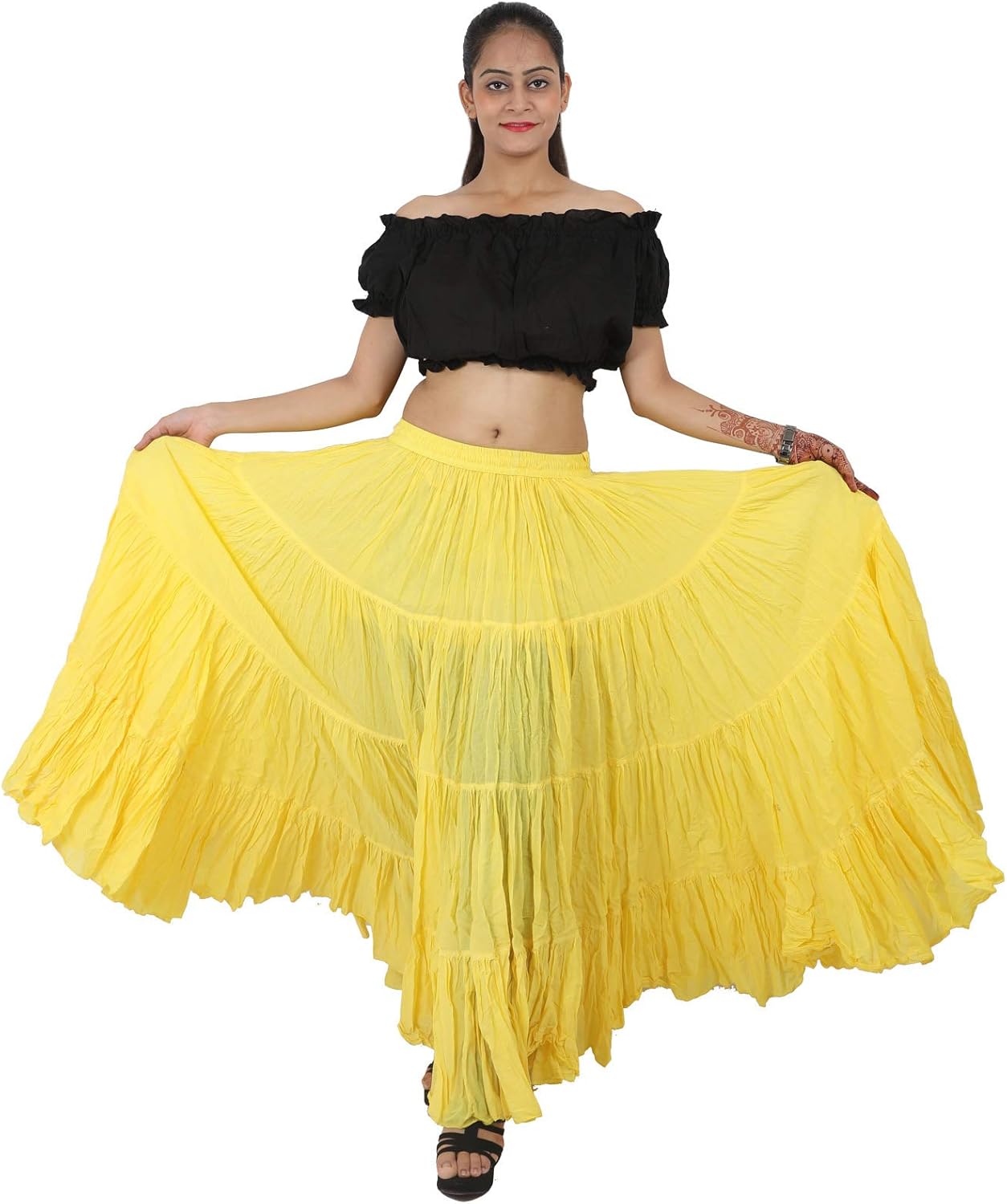 Wevez Women's Gypsy 25 Yard Solid Color Cotton Skirt (Black) at  Women’s Clothing store