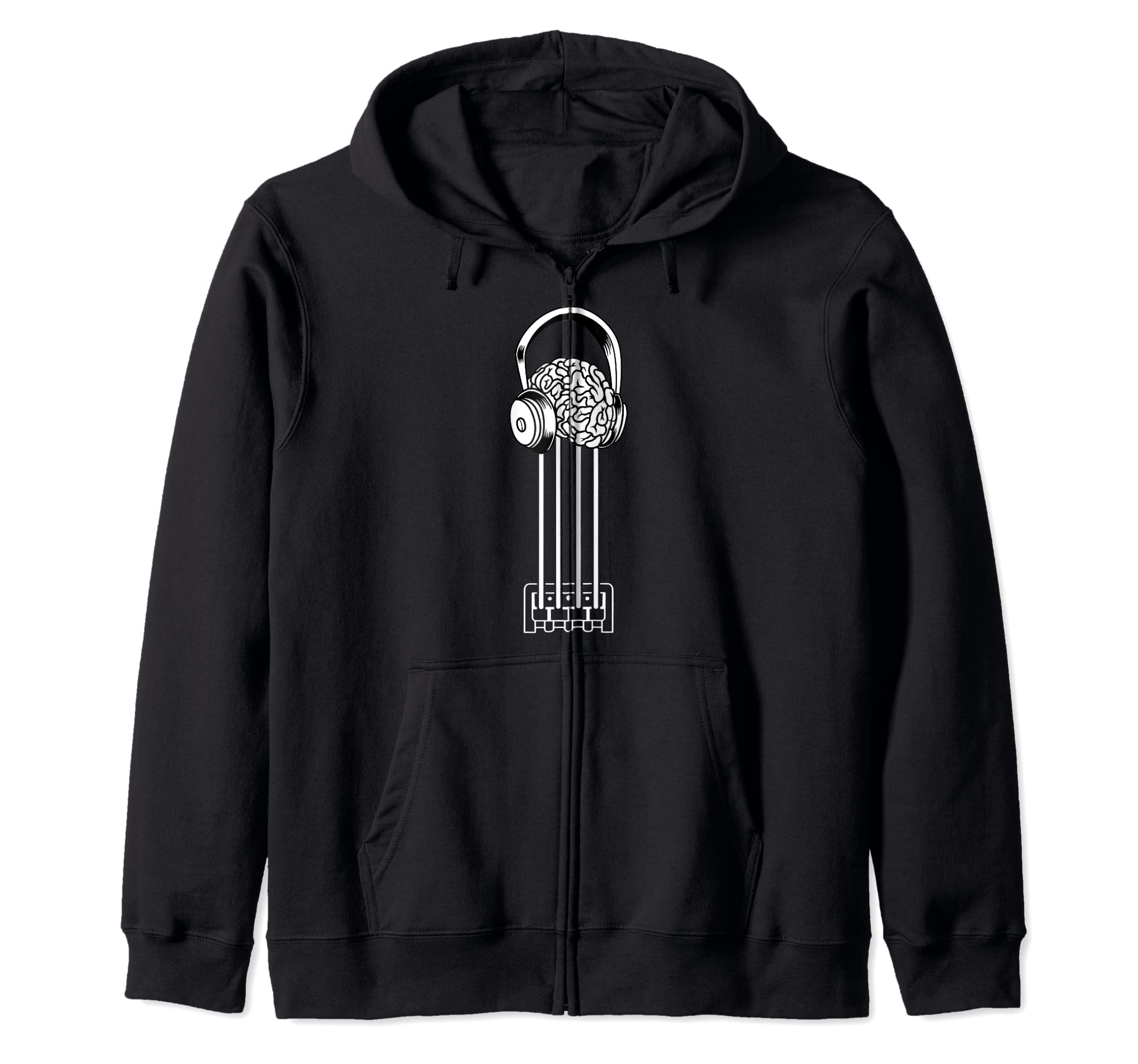 Bass Guitar Brain And Headphones - Bassist Bass Player Zip Hoodie