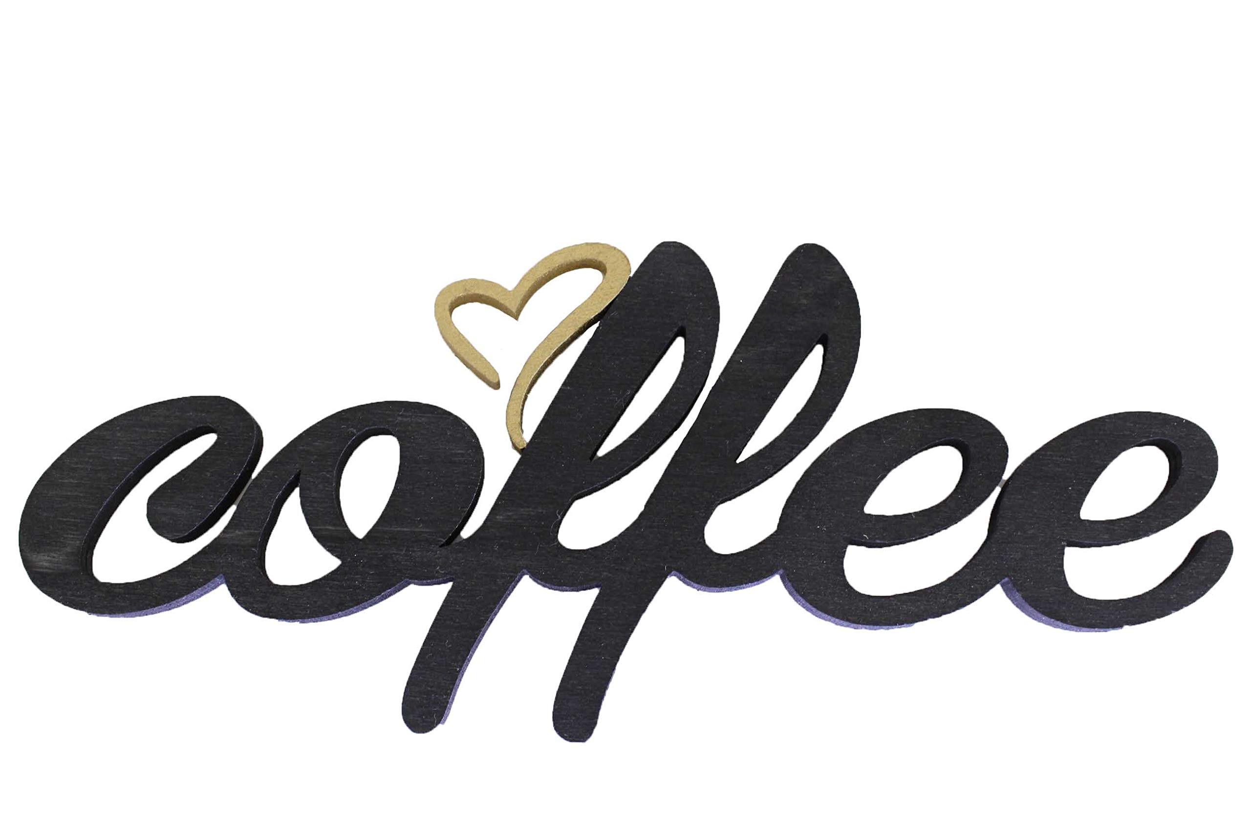 Coffee Sign with Optional Golden Heart for Coffee Lovers and Coffee Bar Restaurant Cafe Kitchen Decors, Home and Garden Accessories (Vintage Black/Gold Heart)
