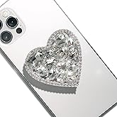 OnTheGrip Cute Cubic Diamond Heart Shape Design Collapsible Expandible Mobile Phone Grip Stand Holder for Smartphone Tablet Cell Phone Accessory (Silver Big)