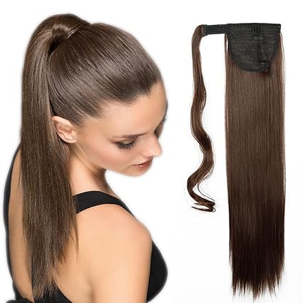 58cm Extension Clip Coda Di Cavallo Capelli Sintetici Lunghi Lisci Ponytail Extension Castano Medio