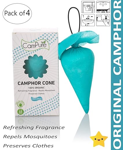 Mangalam Campure Original Camphor Cone - Room Freshener, Mosquito - Insect Repellent (Pack Of 4)