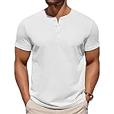 COOFANDY Mens Cotton Henley T-Shirts Short Sleeve Button Casual Basic Tees Work Shirts with Split Side