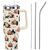 Fall HalloweenTumbler with Lid and Straw 40oz,Pumpkin Black Cats Vacuum Autumn Insulated Leak Proof Tumbler,Farmhouse Cute Gifts Women Girls,Fall Accessories Stainless Steel Coffee Cup
