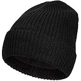 M/L/XL/XXL Merino Wool Beanie for Men & Women, Oversize Fleece Lined Warm Winter Double Layered Stylish Knit Cuffed Ski Hat