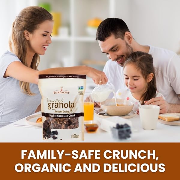 ERIN BAKER’S HOMESTYLE DOUBLE CHOCOLATE GRANOLA WITH ANCIENT GRAINS – MADE FROM NATURAL INGREDIENTS, CRUNCHY, VERSATILE SNACK OR CEREAL – VEGAN FRIENDLY, NON-GMO, RESEALABLE 12OZ BAG