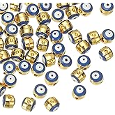PATIKIL 6mm Enamel Evil Eye Beads, 100 Pcs Turkish Evil Eye Beads Gold Plated Evil Eye Charms Bulk Alloy Spacer Round Bead for DIY Art Craft Bracelet Necklace Earrings Making, Blue