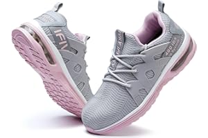 Ifivky Steel Toe Shoes for Women Lightweight Air Cushion Breathable Work Shoes Comfortable Puncture Proof Slip Resistant Safe