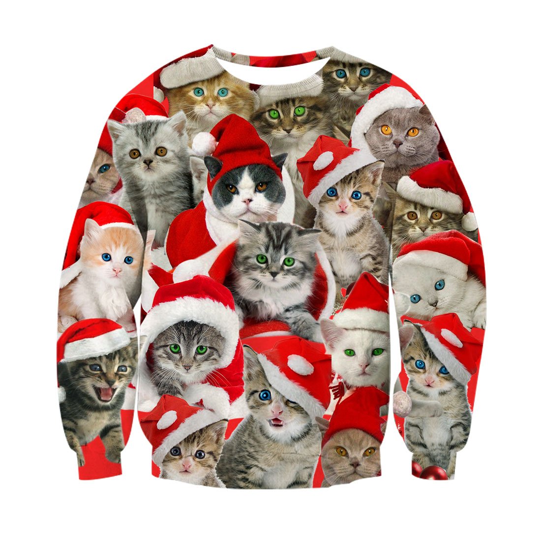 RAISEVERN Unisex Lustige hässliche Weihnachten Cat Print Hipster Neuheit Pullover Pullover Sweatshirt für Damen Herren
