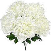 Briful Artificial Peony Flowers Bouquet 15.7" Faux White Silk Peonies Floral Arrangement Fake Flower Stems for Home Office Wedding Party Table Vase Centerpiece Decor
