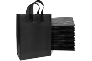 Prime Line Packaging Plastic Gift Bags with Handles, Medium Shopping Tote for Small Business, Boutiques, Reusable, Black Frosted, 10x5x13 100 Pack