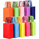 Suwimut 100 Pieces Small Paper Gift Bags with Handles, 5.1x3.25x8.27 Inch Kraft Paper Party Favor Bags Bulk Goodie Bag for Kids Birthday, Baby Shower, Crafts, Wedding, Party Supplies (10 Colors)