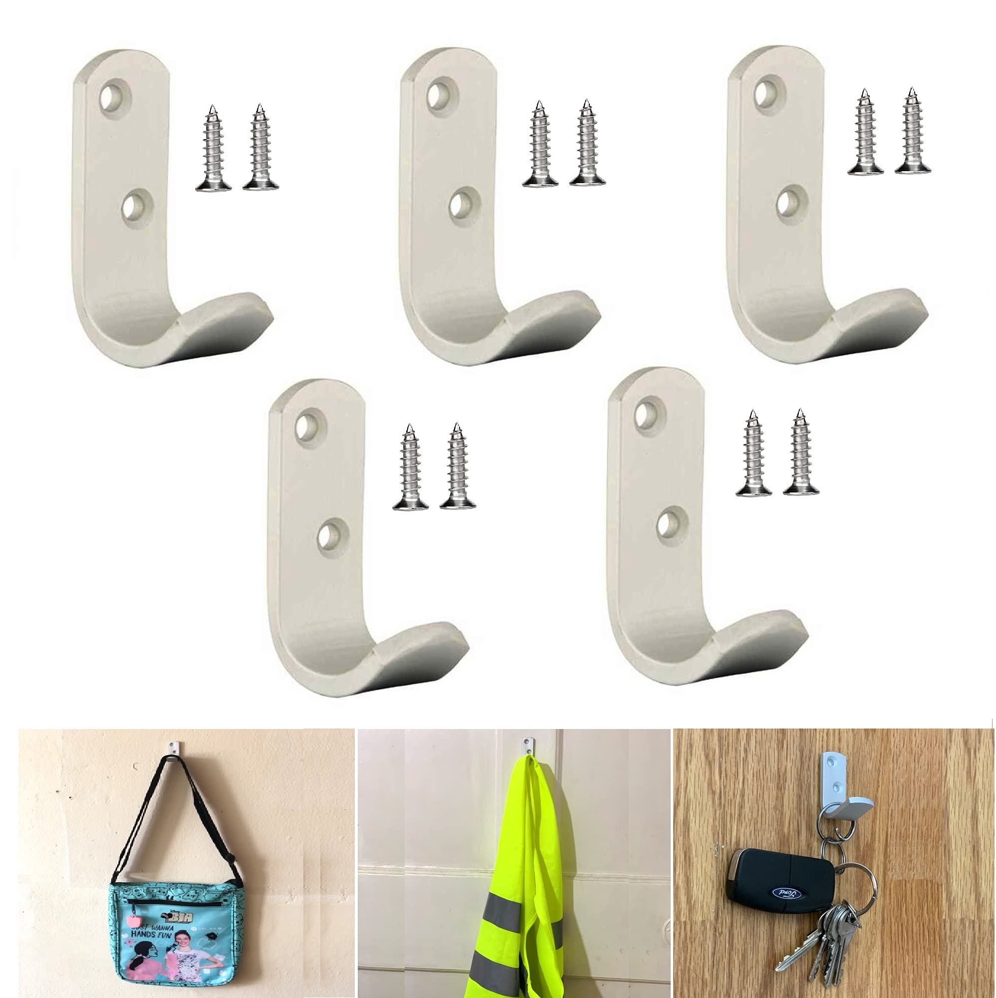 TERF® Aluminium Single Wall Mounted & Door Hat Coat Robe Hooks for Bathroom Bedroom Kitchen Office Door Hooks with Fixing Screw - Pack of 5