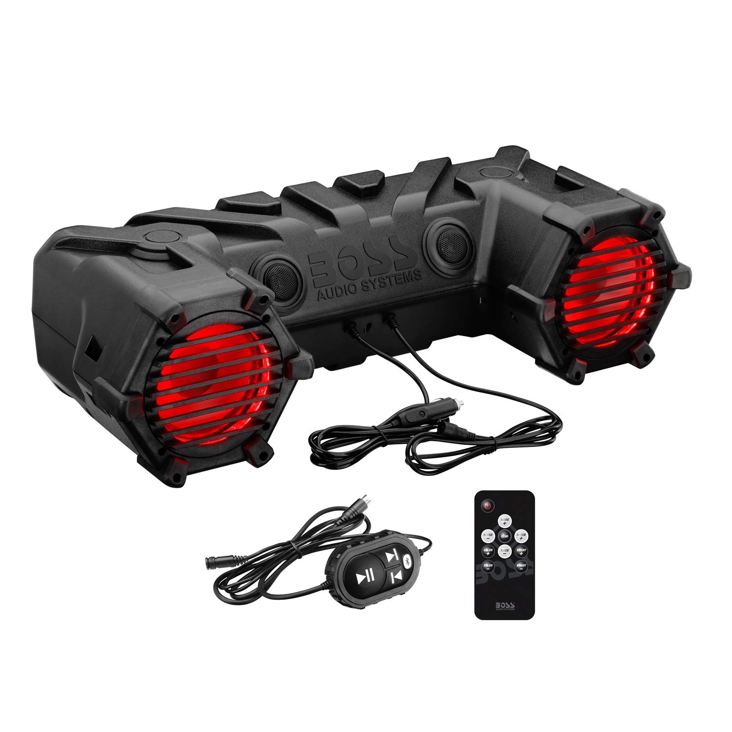 BOSS Audio ATV30BRGB Bluetooth, Amplified,  Multi-Color Illumination, ATV/UTV Sound System, Weather-Proof Marine Grade, Bluetooth Remote, 12 Volt Application Friendly