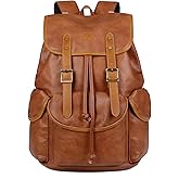 Vegan Leather 15.6 inch Laptop Backpack Hiking Camping Backpack Satchel Bookbag Travel Business Backpack CN-01 (Brown)