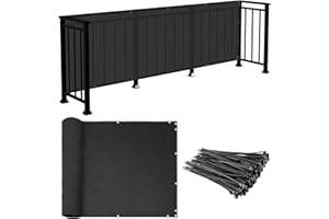 E&K Sunrise 3' x 15' Balcony Privacy Fence Screen Cover with Zip Ties Outdoor Screen Fence UV Protection for Deck Patio Backyard Apartment Pool Porch (Black)
