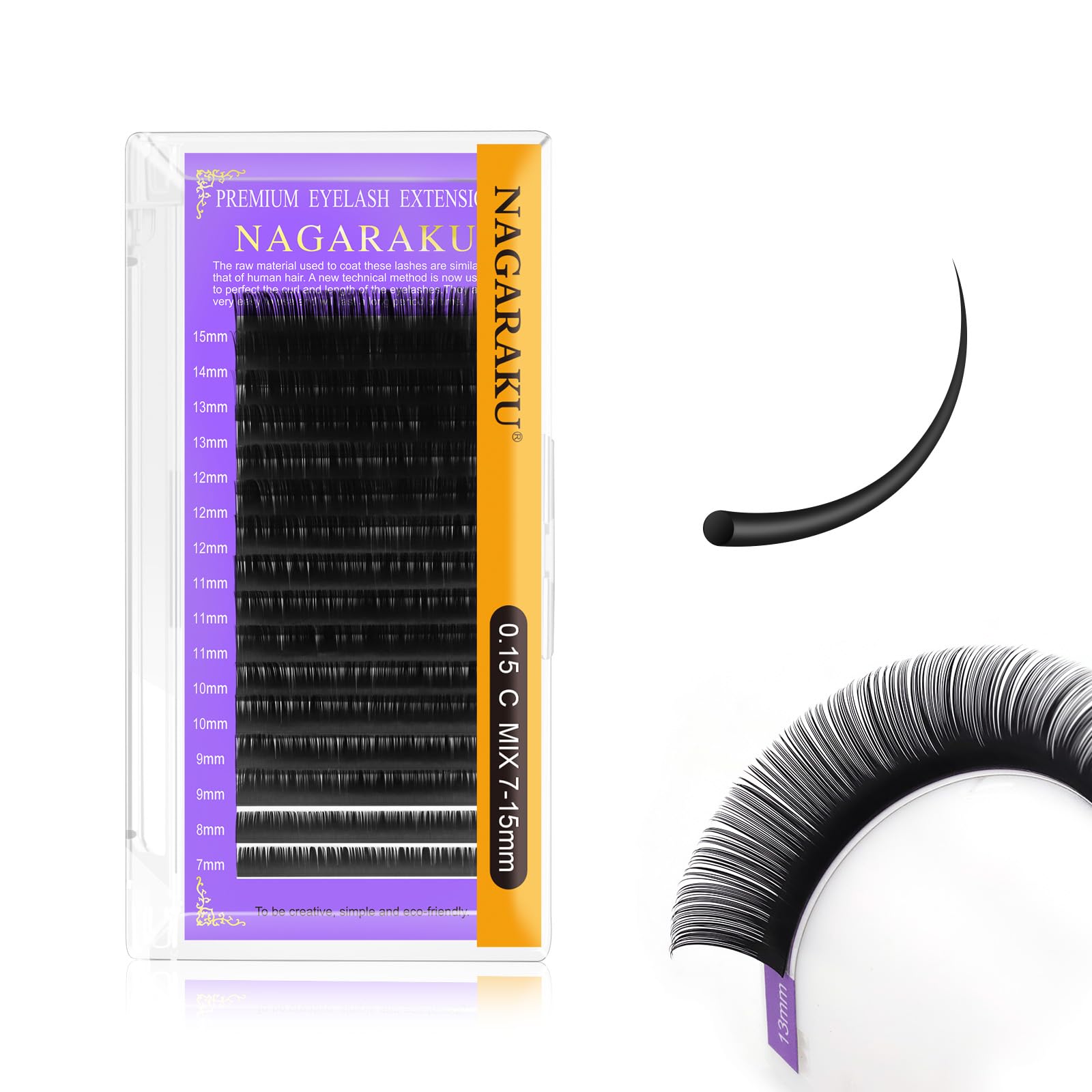 NAGARAKU Extension Eyelash Supplies Classic 1:1 Lashes Individual Volume Lash Extensions Soft Single Eyelashes Natural Semi Permanent Eyelashes Matte Black 16 Rows (0.15mm C Curl 7-15mm Mixed Tray)