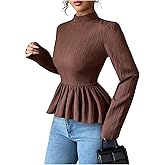 MakeMeChic Women's Mock Neck Blouse Lace Up Back Long Sleeve Ruffle Work Dressy Tops