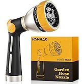 FANHAO Thumb Control Garden Hose Nozzle Heavy Duty Metal, 8 Spray Patterns | Rustproof Leakproof, Non-Slip Ergonomic Grip, High Pressure Water Hose Sprayer for Watering Plant, Washing Car, Patio, Pet