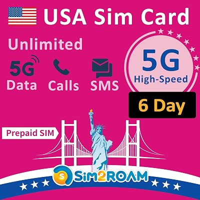 SIM2ROAM USA Prepaid SIM Card | Unlimited 5G Data | 6 Days Validity