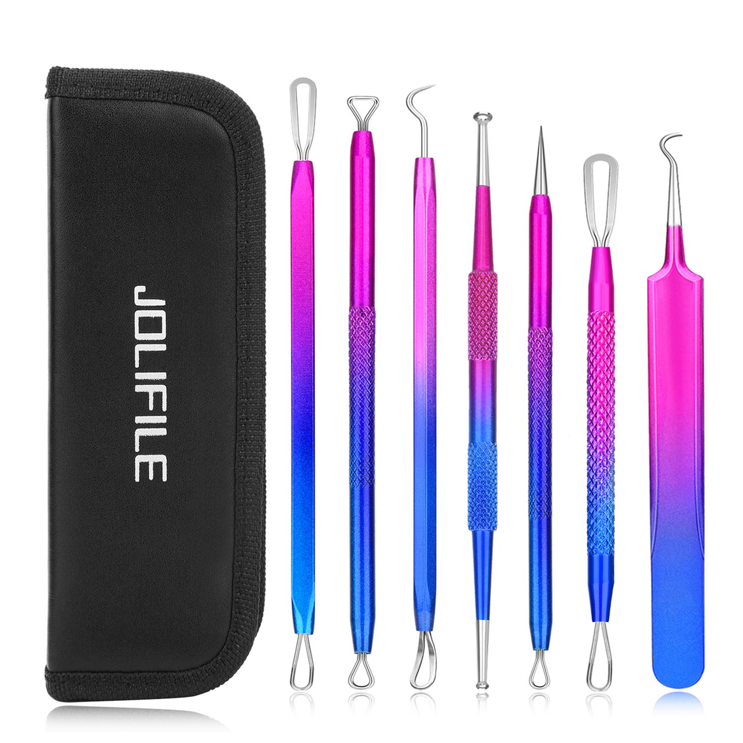 Pimple Popper Tool, 7PCs Spot Popper Comedone Blackhead Remover Kits with Curved Tweezers and Pimple Popper Spot Remover for Facial Skin