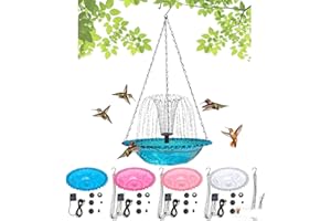 Solar Cascade Hanging Bird Bath Fountain, Outdoor Hanging Bird Bath with Solar Fountain, Large Humming Birds Baths Fountains,