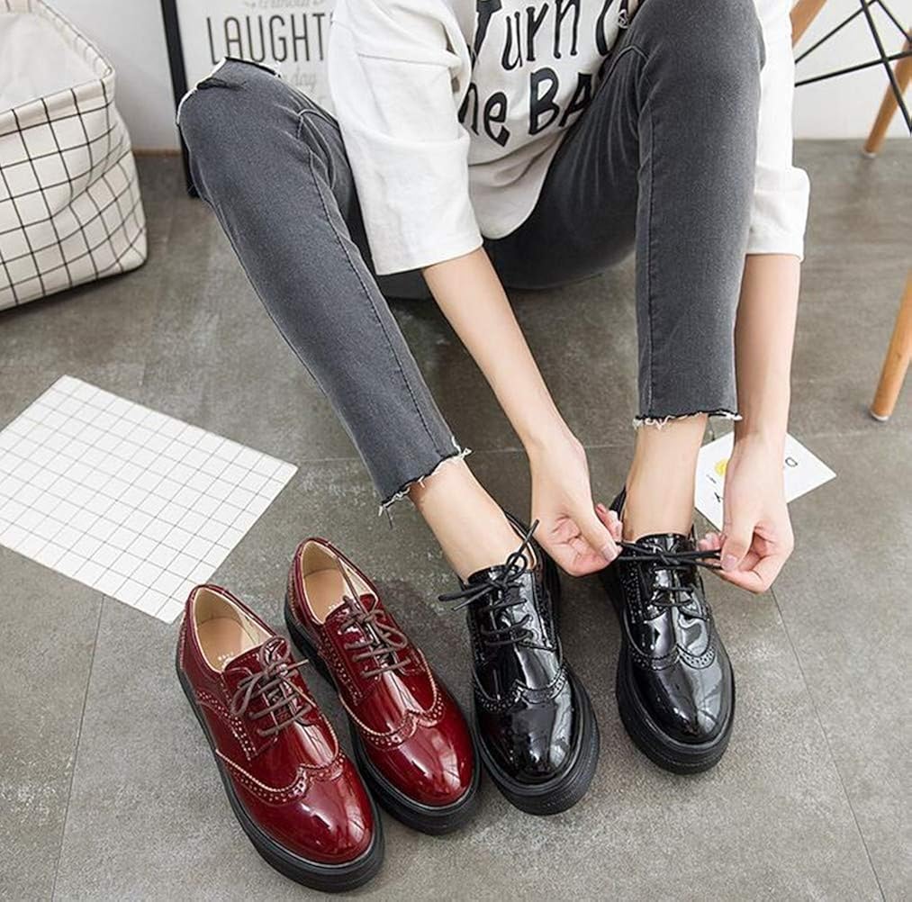  | DADAWEN Women's Platform Lace-Up Comfort Wingtips Square Toe Oxford Shoes Brogues | Oxfords