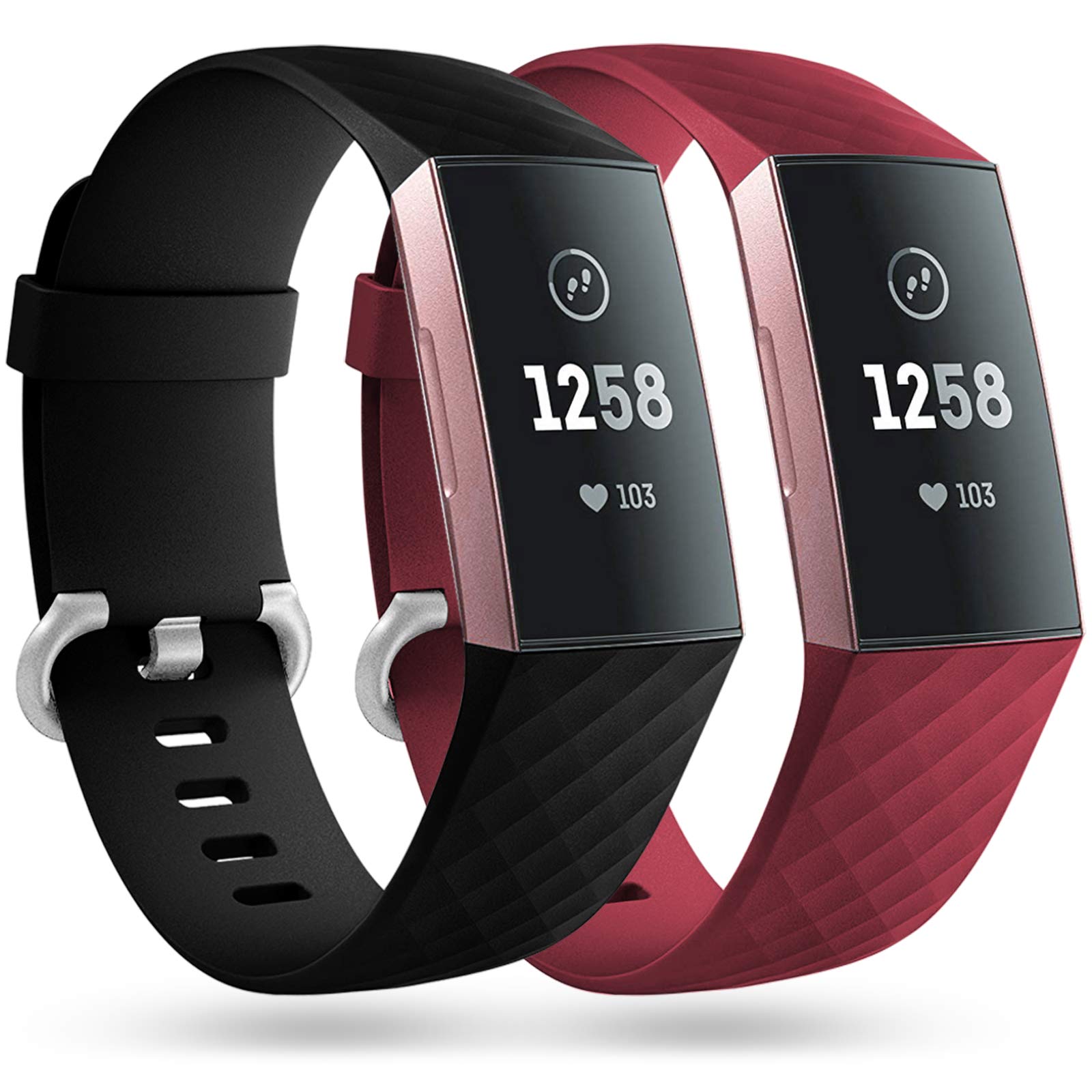 Faliogo 2 Pack Replacement Bands Compatible with Fitbit Charge 3 Bracelet/Fitbit Charge 4 Bracelet, Classic Sport Bands for Women Men, Small, Black/Red โ image 1