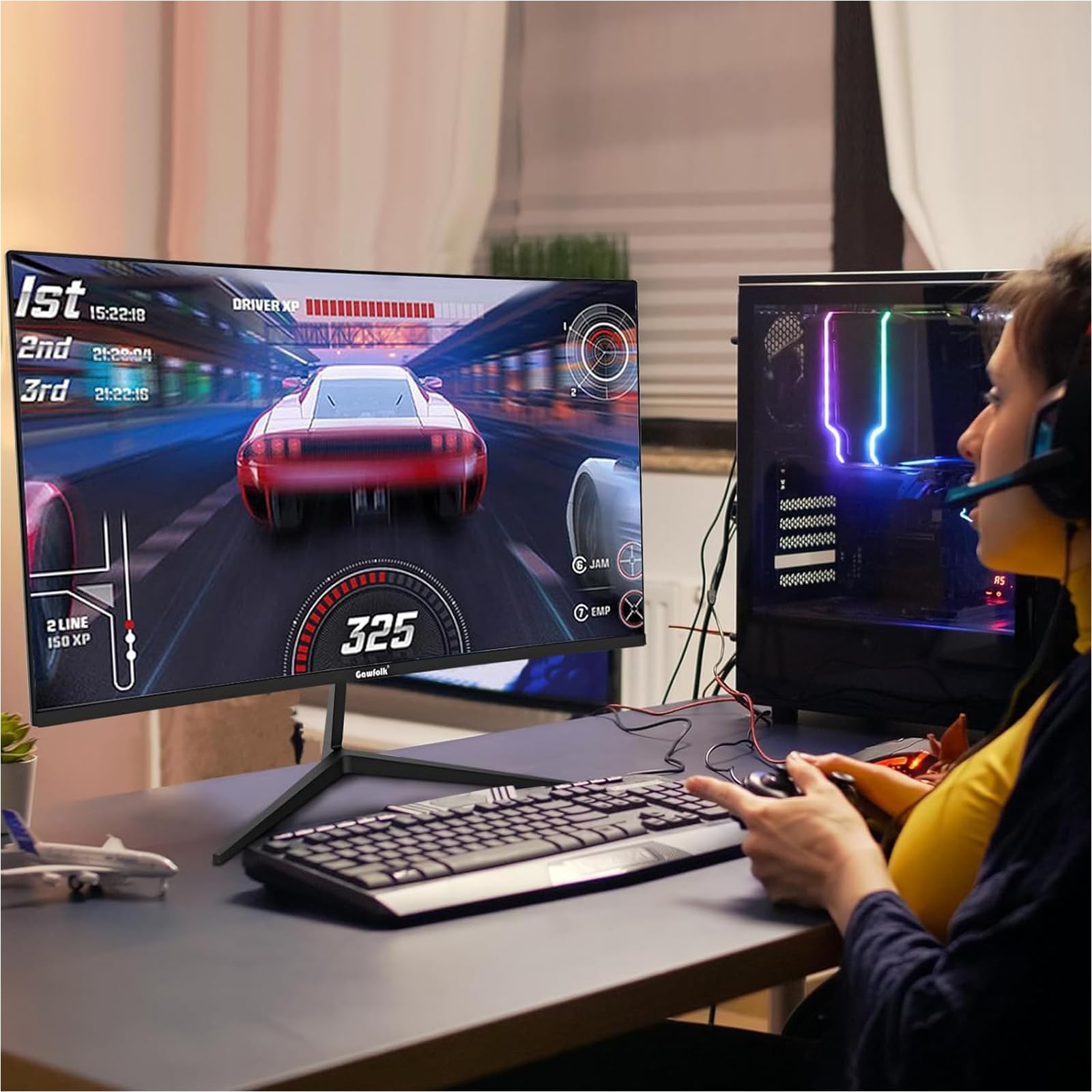 Gawfolk 24 Inch Curved Pc Gaming Monitors 180Hz, Fhd 1080P 1Ms Without Bezel, Freesync, 100% Srgb，178 ° Angle View Hdmi，Displayport, Compatible With Mural 75 * 75Mm -Black - View 7