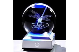ORNALRIST Crystal Ball 3D Dragonfly with LED Colorful Base, 3.15" Animal Glass Animal Insect, Dragonfly Gifts for Women Mom for Birthday Christmas Office Home Decor