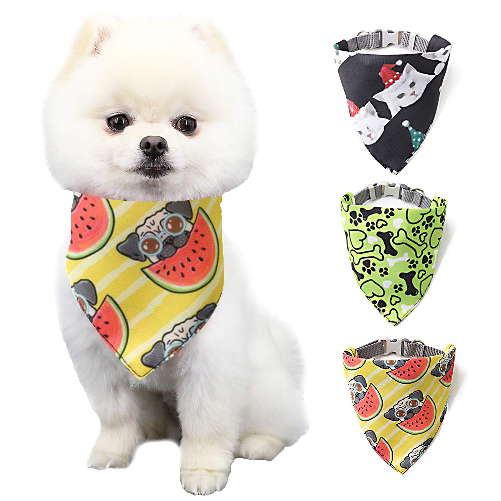 Elinala Dog Bandana, Small Pet Bandana, 3PCS Cute Adjustable Triangle Cat and Dog Bandana Bib Scarf Suitable for Small and Medium Pets (M)